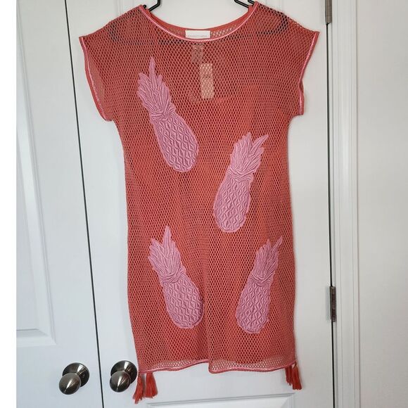 Corey Lynn Calter Coral Pineapple Cover-Up Dress with Slip Petite M/L - Picture 1 of 7